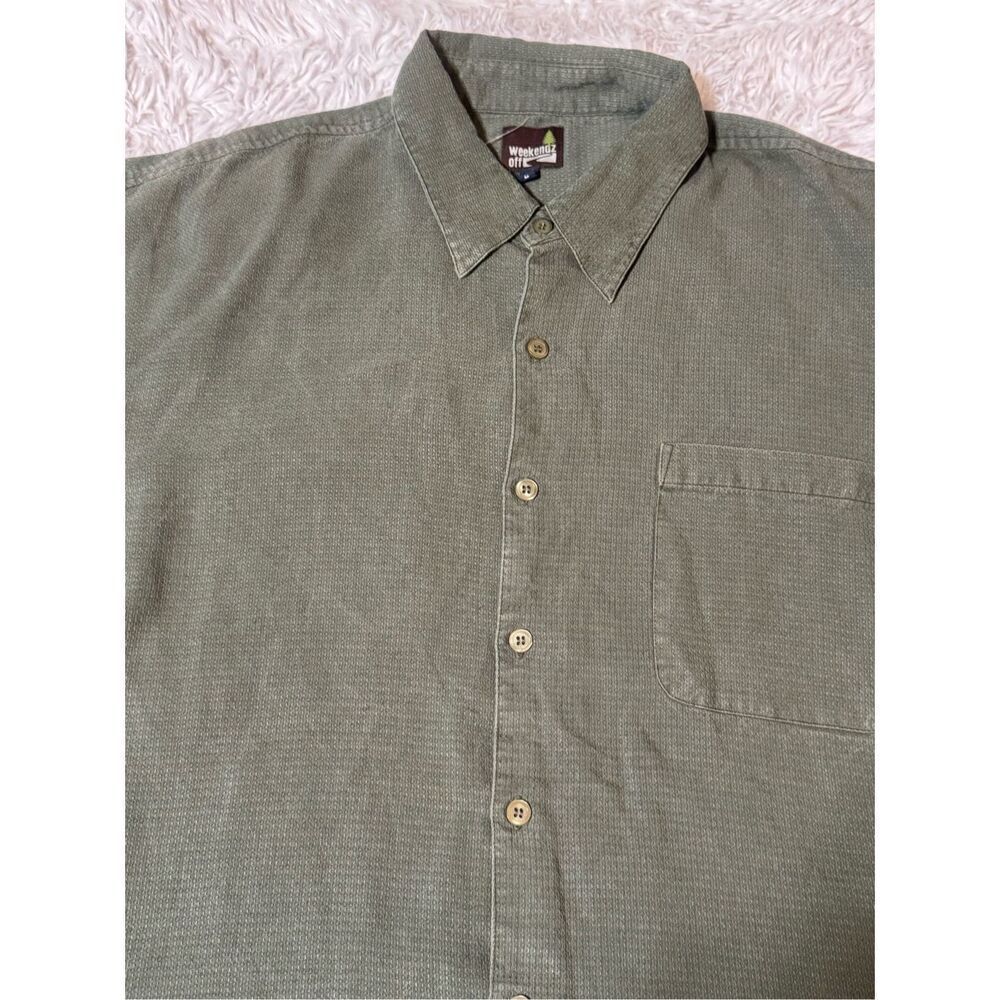 Weekendz off Men's long sleeve button-down pesto Tencel waffle casual pocket shi